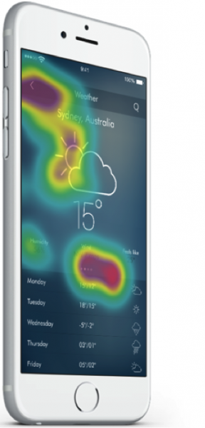 Touch heat map over a weather app, by Appsee
