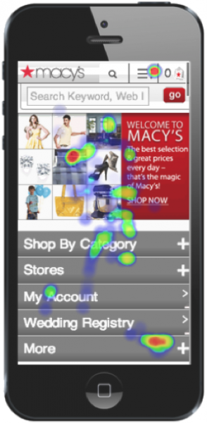 Touch heat map over a shopping app, by HeatData